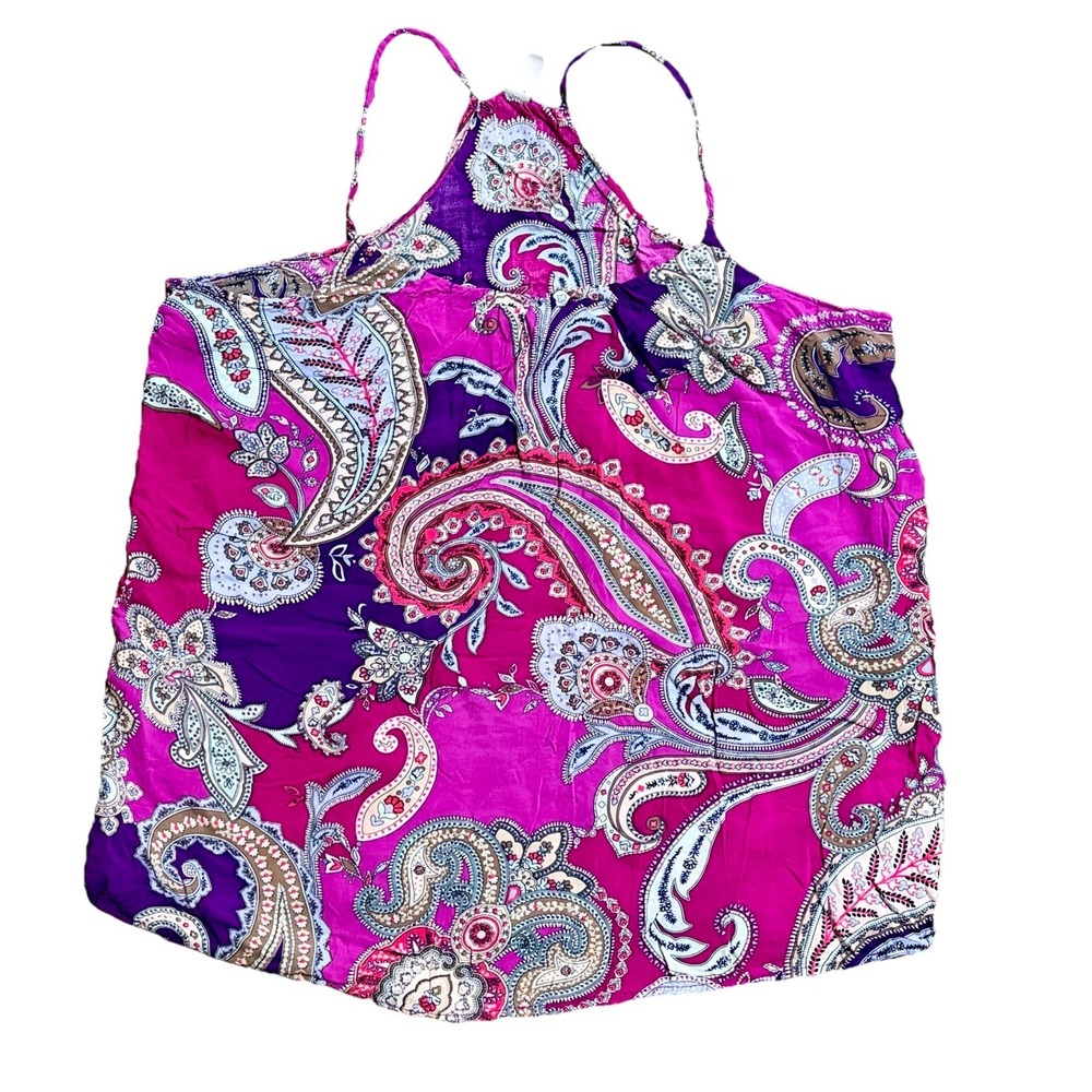 Old Navy Women's Pink Purple Paisley Tank Top Boho Western Party Size L